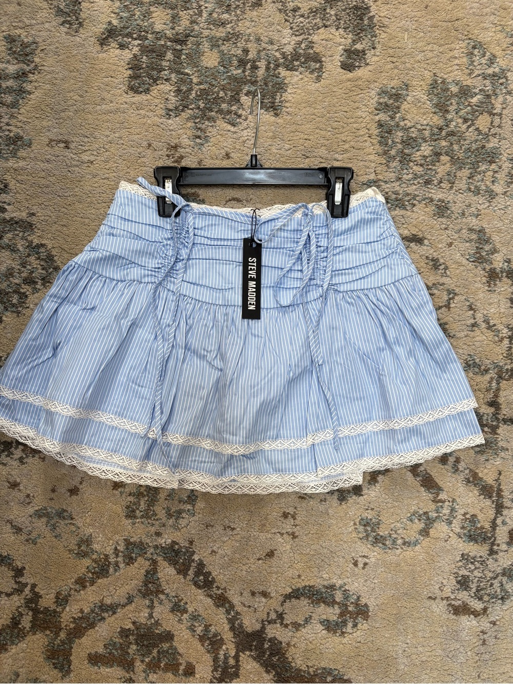 Steve Madden Light Blue & White Striped Lace-Trim Skater Mini